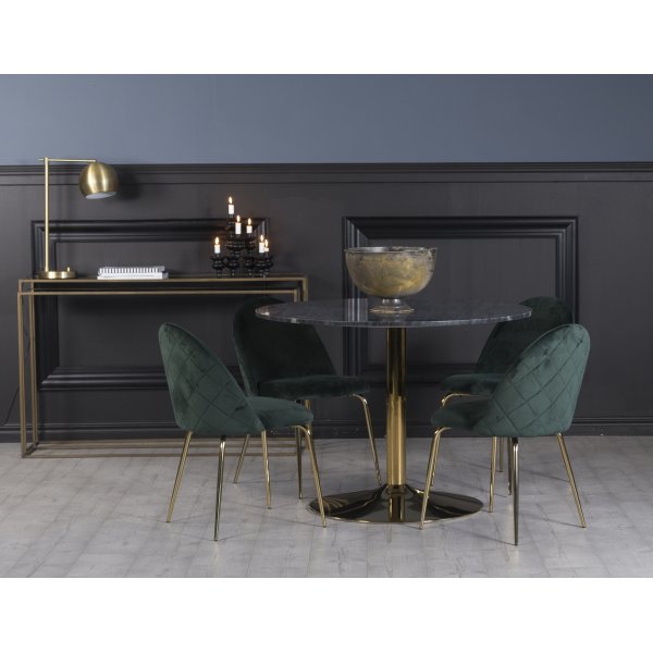 Plaza matgrupp, marmorbord med 4 st Plaza sammetsstolar - Grn/Gr/Mssing