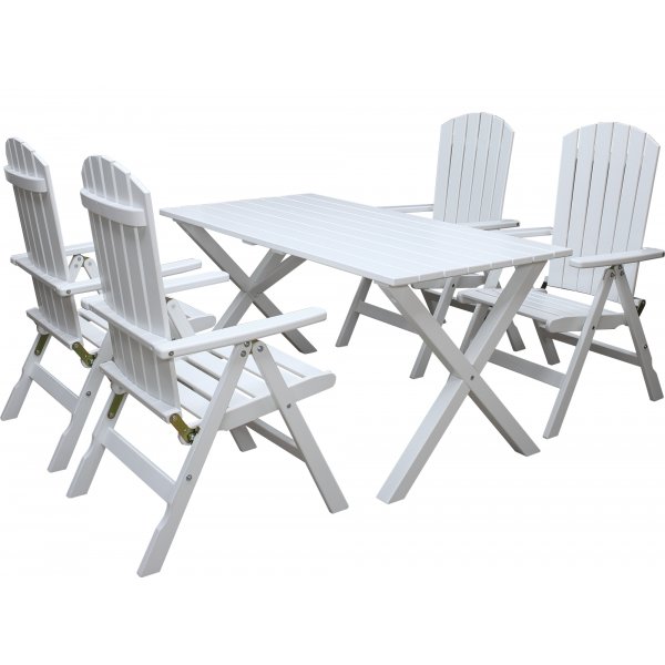Table de groupe d'extérieur Scottsdale 150 cm avec 4 chaises de position Kungshamn - Blanc Table de groupe d'extérieur Scottsdale 150 cm avec 4 chaises de position Kungshamn - Blanc