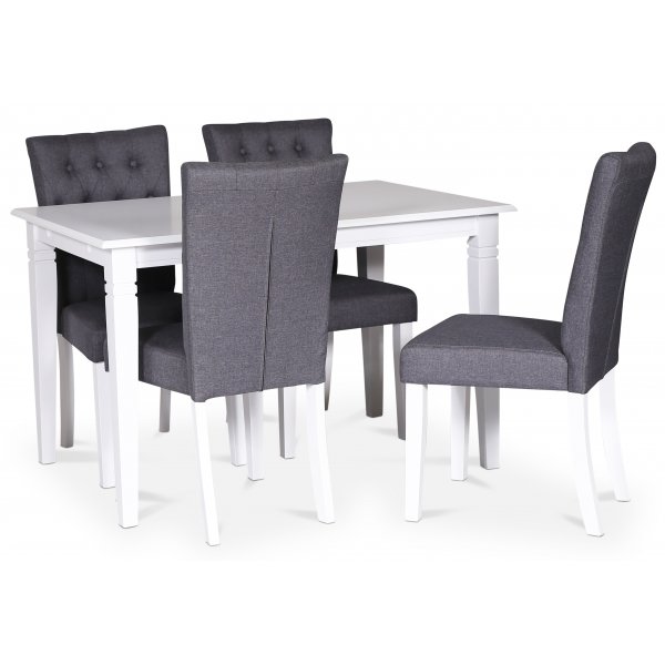Sandhamn-voedselgroep; Tafel van 120 cm met 4 Crocket eetkamerstoelen in grijze stof + 4.00 x Servetringen