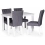 Sandhamn-voedselgroep; Tafel van 120 cm met 4 Crocket eetkamerstoelen in grijze stof + 4.00 x Servetringen