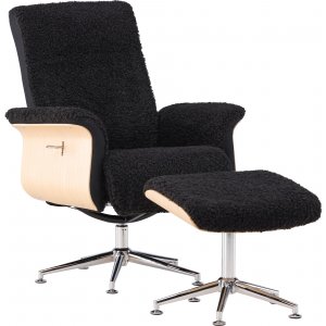 Fauteuil inclinable avec repose-pieds Hagn - Simili mouton noir/chne huil