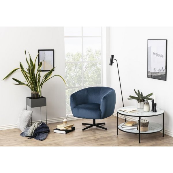 Alisma soffbord med ben 80 cm - Vit marmor/svart