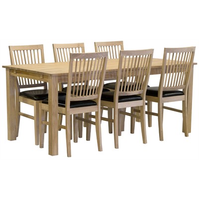 Matgrupp: Ekehof matbord - oljad ek - 180 cm + 6 st Selma stol - oljad ek / svart konstlder (PU)