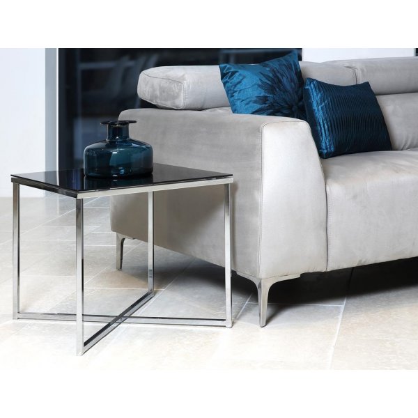 Irving lampbord - Krom/Svart glas Irving lampbord - Krom/Svart glas