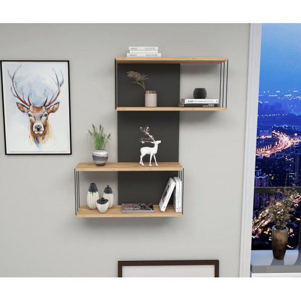 Destan wandplank - Antraciet/grenen