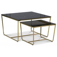 Arlöv Satsbord 75 x 75 cm - Svart marmorerat glas / Mässingsfärgat underrede Arlöv Satsbord 75 x 75 cm - Svart marmorerat glas / Mässingsfärgat underrede