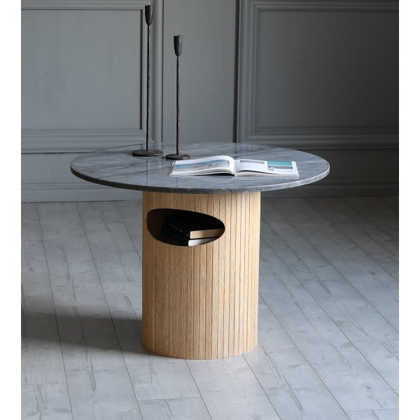 Arto runt soffbord hjd 60 cm - Whitewash / Gr marmor