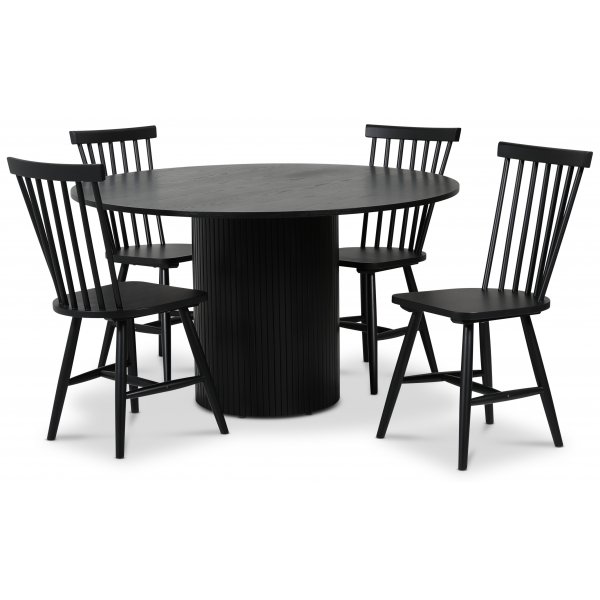 Pose matgrupp: Bord 130 cm inklusive 4 st Karl pinnstolar - Svart