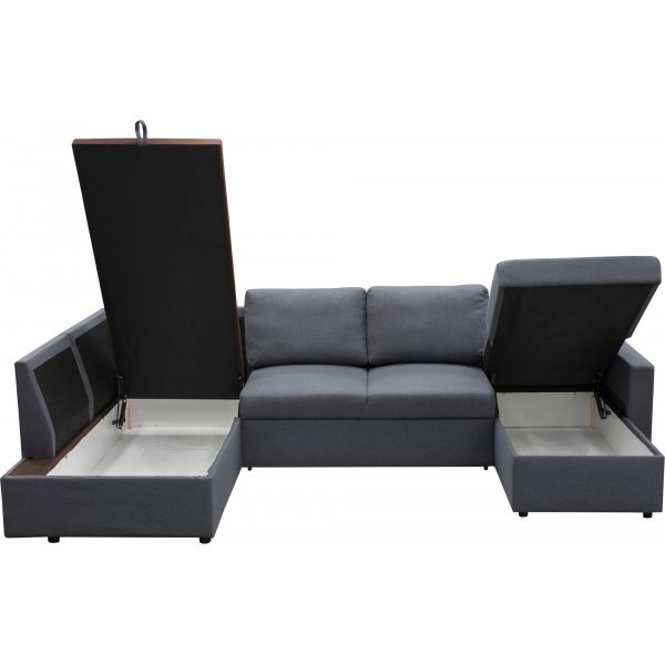 Bddsoffa U-modell mrkgr - Trn + Textilrengring fr mbler