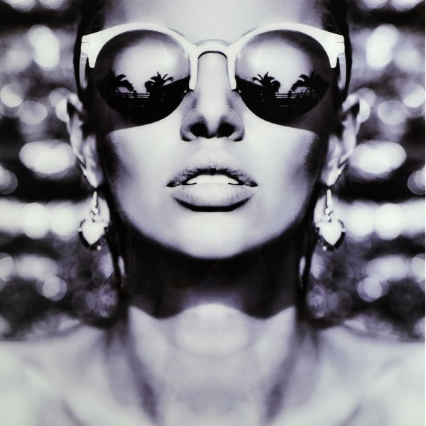 Glastavla - Woman with sunglasses - 120x120 cm
