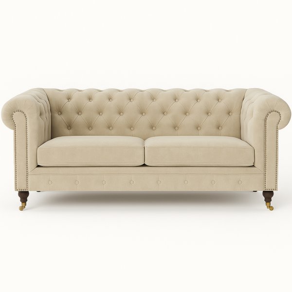 Soffa Chesterfield Cambridge Deluxe 225 cm - Ljus grbeige sammet