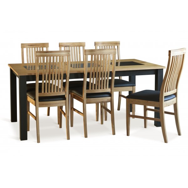 Matbord 180x90 cm ek med svarta plattor