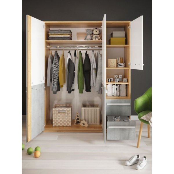 Plano kledingkast 150 cm - Nash eiken/wit/grijs Plano kledingkast 150 cm - Nash eiken/wit/grijs