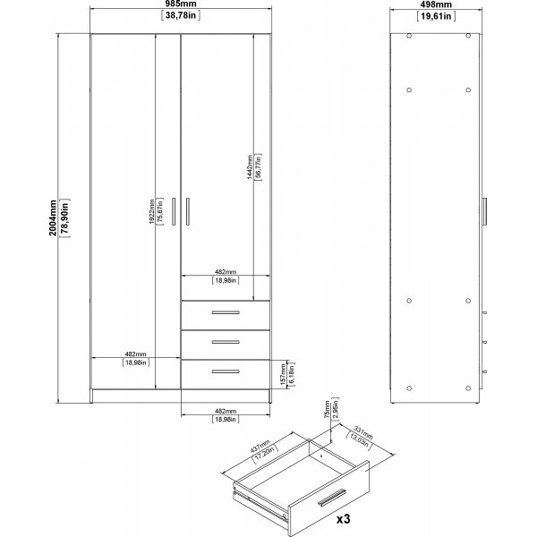 Armoire Sprint avec 2 portes et 3 tiroirs - Blanc Armoire Sprint avec 2 portes et 3 tiroirs - Blanc