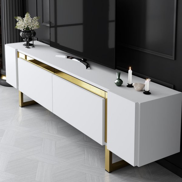 Erki TV-bnk - Vit/guld