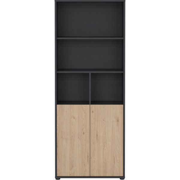 Bibliothque haute Sign avec 2 portes - Gris mat/hickory