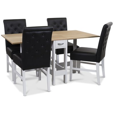 Signum matgrupp Slagbord vit/ek med 4 st Twitter stolar i svart PU