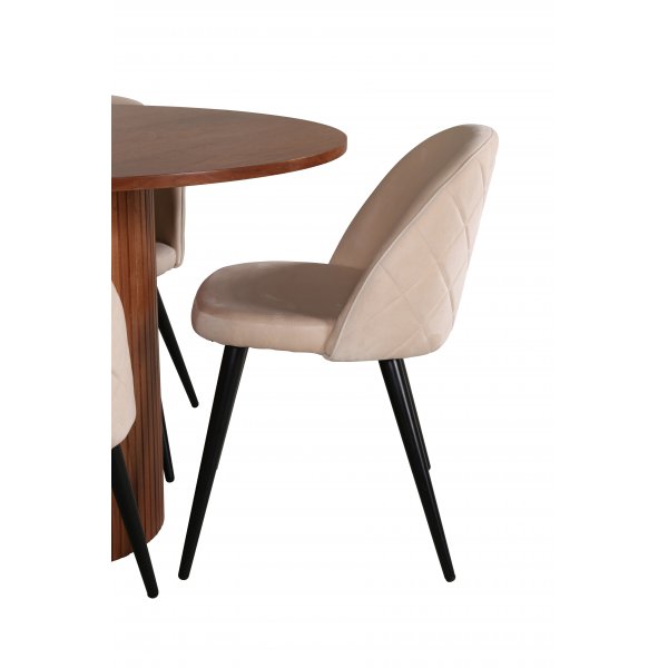 Bianca Matgrupp runt valnt matbord med 4 st Velvet beige stolar