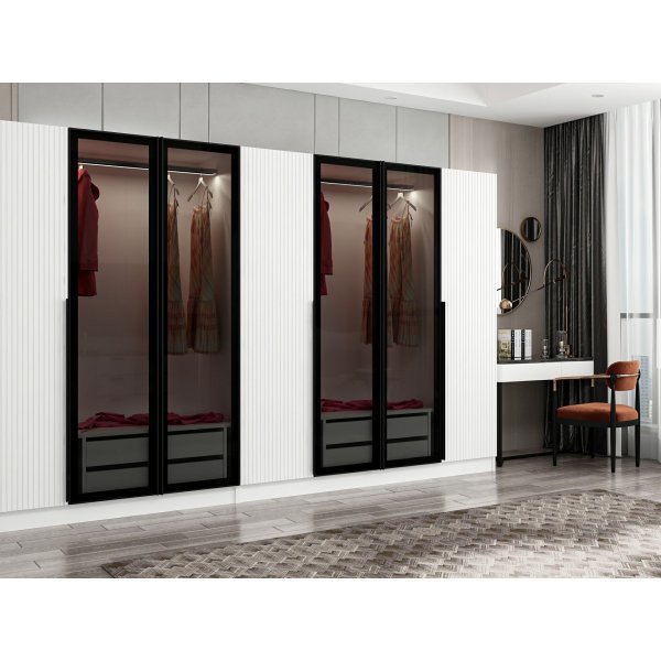 Cikani garderob med spegeldörrar, 315x52x210 cm - Vit Cikani garderob med spegeldörrar, 315x52x210 cm - Vit