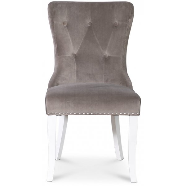 Chaise de salle  manger Ingrid - Velours gris / Pieds blancs