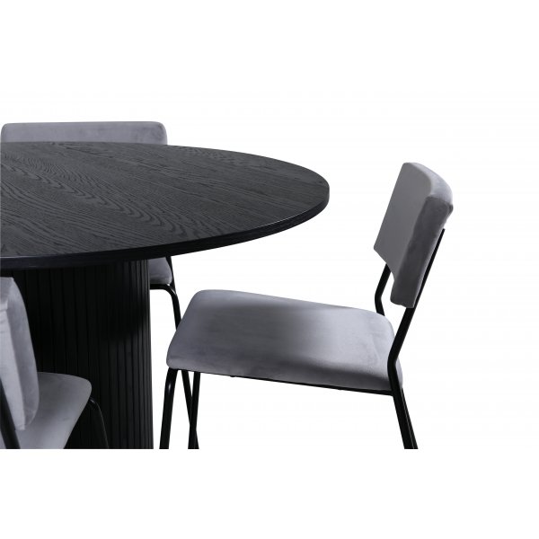 Bianca Matgrupp runt svart matbord med 4 st Kenth grå stolar Bianca Matgrupp runt svart matbord med 4 st Kenth grå stolar