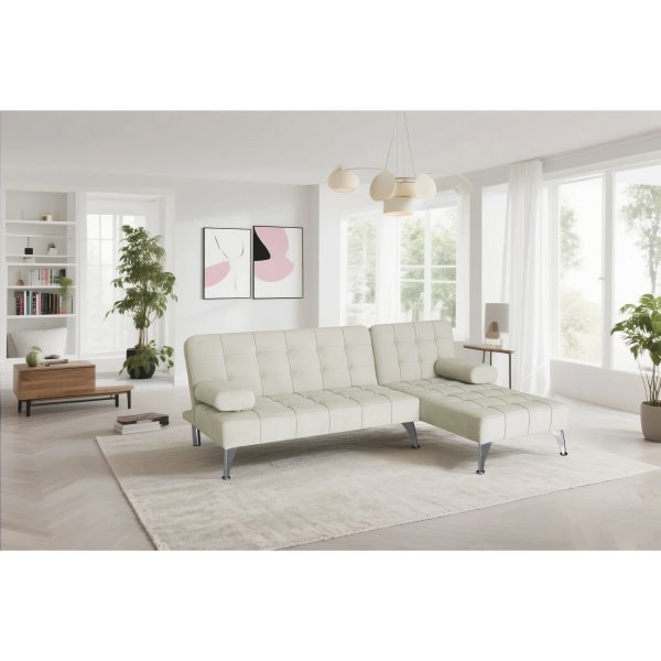 Divansoffa med bddfunktion beige sammet