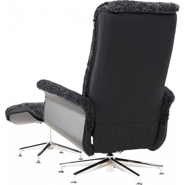 Ulla fåtölj med fotpall i fårskinn - Mörkgrå / Svartbets / Krom + Fläckborttagare för möbler Ulla fåtölj med fotpall i fårskinn - Mörkgrå / Svartbets / Krom + Fläckborttagare för möbler