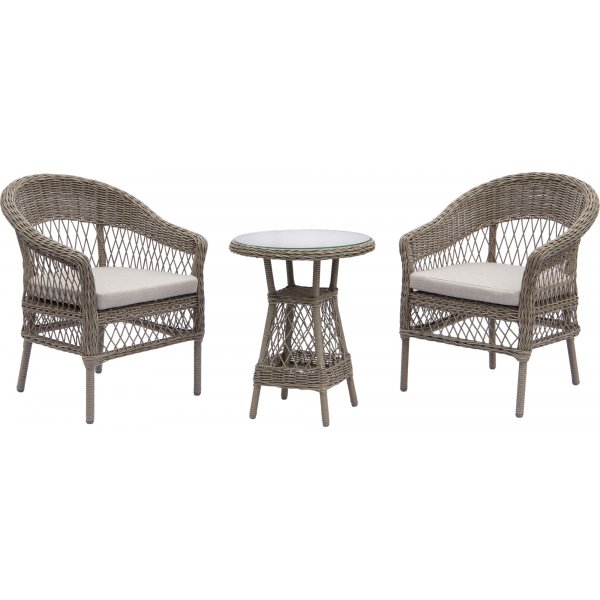 Utegrupp i konstrotting; 2 stolar med sidobord Utegrupp i konstrotting; 2 stolar med sidobord