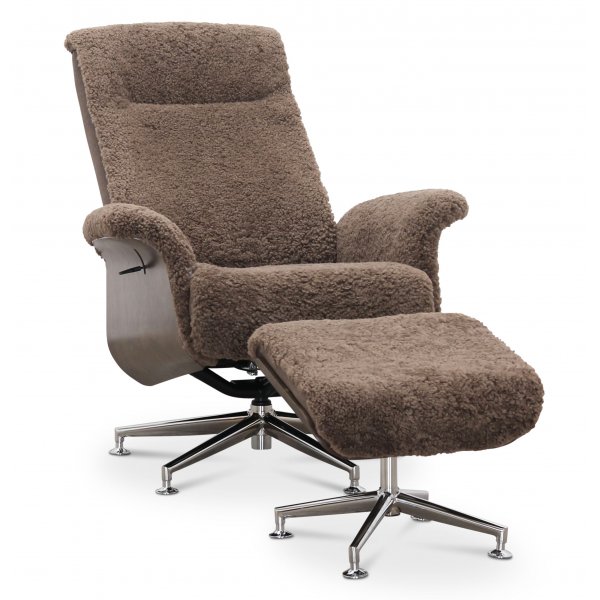 Frskinnsftlj med fotpall - ek/brun - Ulla + Mbeltassar