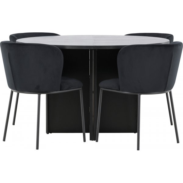 Matbord Strada med 4 st Edina stolar - Svart + 4.00 x Stolsdyna Matbord Strada med 4 st Edina stolar - Svart + 4.00 x Stolsdyna