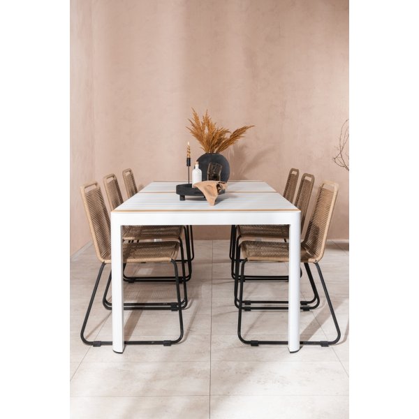Togo utematgrupp med 6 st Lindos stolar - Beige/Svart/Teak Togo utematgrupp med 6 st Lindos stolar - Beige/Svart/Teak