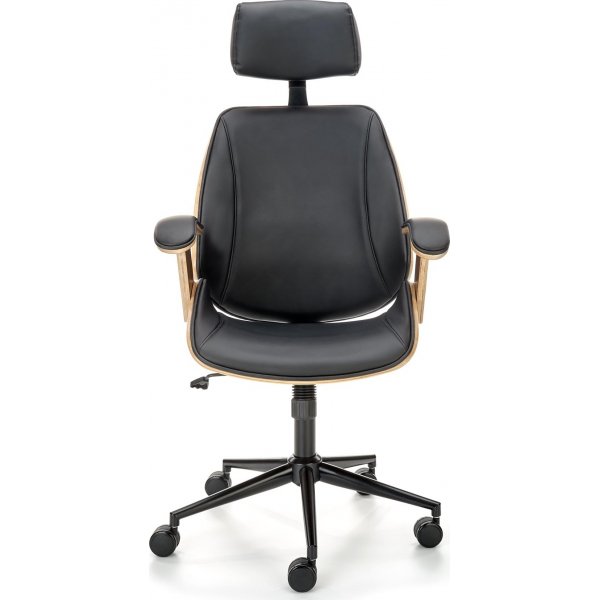 Skrivbordsstol i valnöt & svart ekoläder Skrivbordsstol i valnöt & svart ekoläder