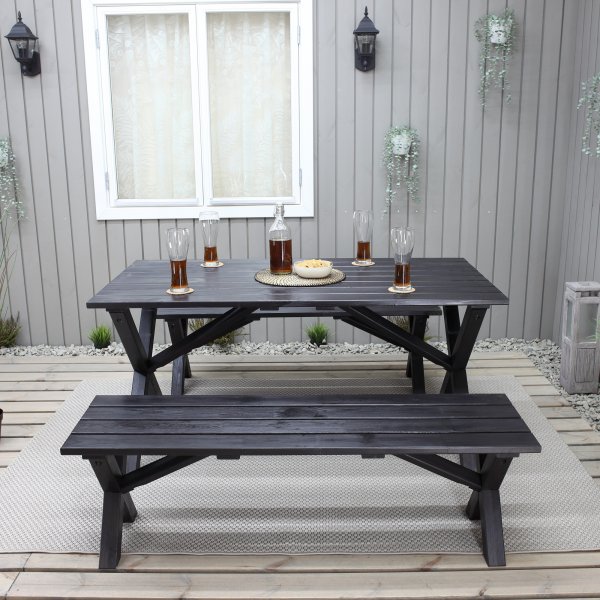 Table de groupe d'extrieur Scottsdale 150 cm avec 2 bancs - Noir