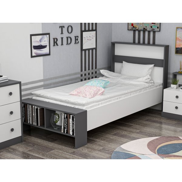 Life eenpersoonsbed 90x190 cm - Antraciet/wit