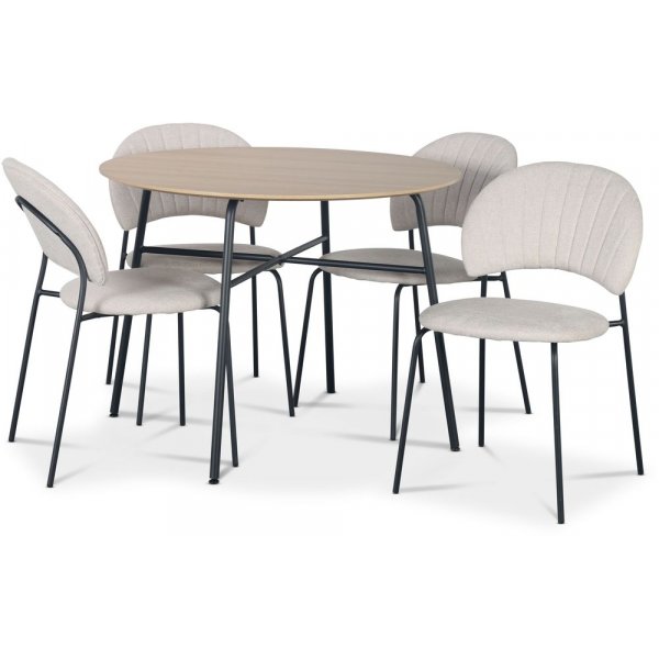 Tofta matgrupp 100 cm bord i ljust tr + 4 st Hogrn beige stolar