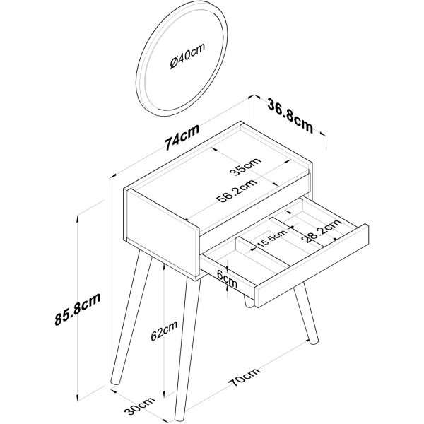 Bijou kaptafel 9 - 74 x 36,8 cm - Wit Bijou kaptafel 9 - 74 x 36,8 cm - Wit