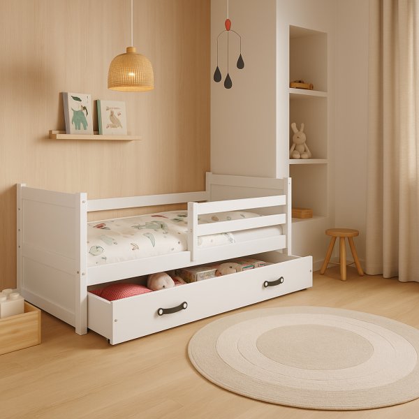 Juniorsng rhus med frvaringslda 80 cm - Vit