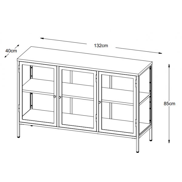 Buffet Toddy en mtal noir avec portes vitres, largeur 132 cm