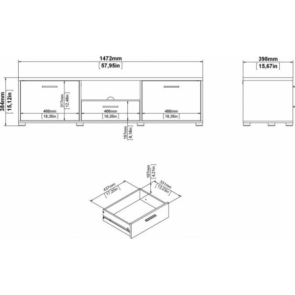 Banc mdia avec tiroirs - Blanc