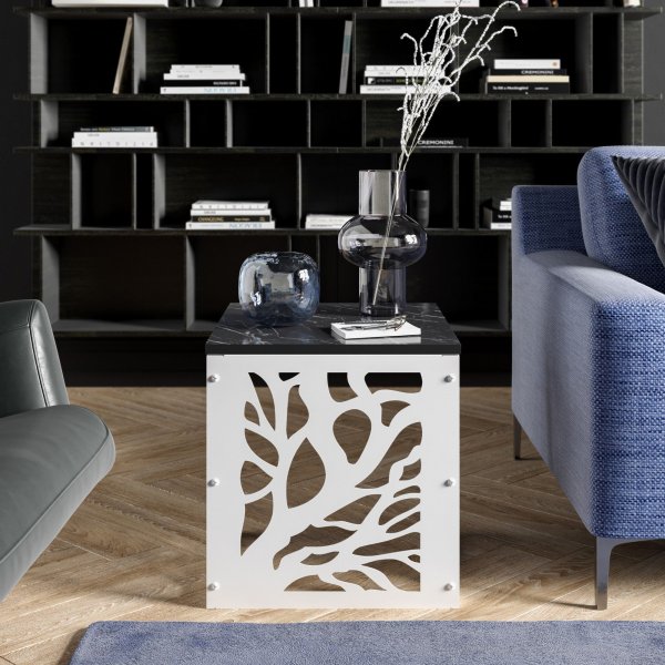 Tonga sidobord 44,5 x 44,5 cm - Vit/svart Tonga sidobord 44,5 x 44,5 cm - Vit/svart