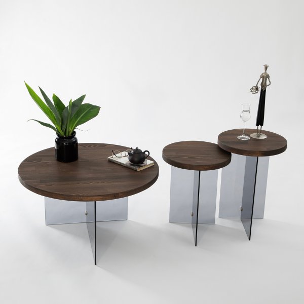 Serenity bijzettafelset Ø35/35 cm - Walnoot/donkergrijs Serenity bijzettafelset Ø35/35 cm - Walnoot/donkergrijs