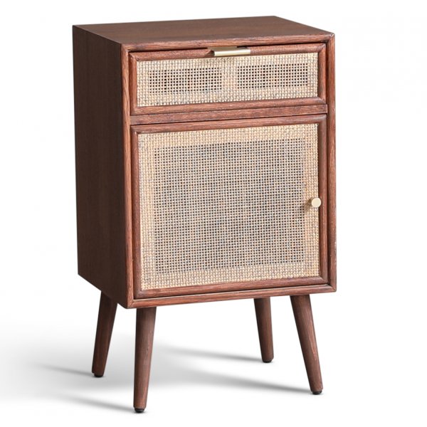 Nachtkastje walnoot/rotan 71 cm hoog