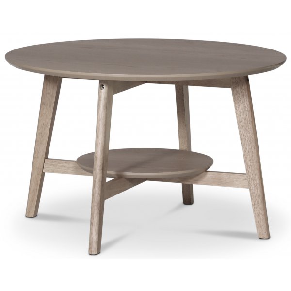 Bridge runt soffbord med hylla 80 cm - Whitewash
