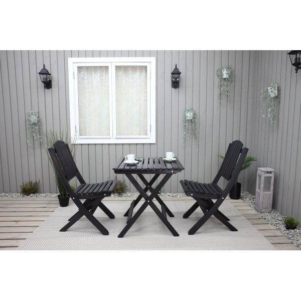 Table de groupe d'extrieur Wilma 65 x 65 cm avec 2 chaises Visby - Noir