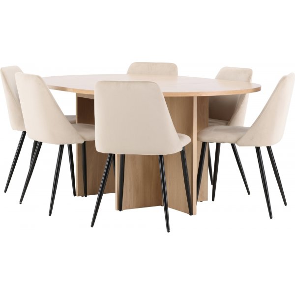 Matbord Strada med 6 st Night stolar - Beige/svart/whitewash Matbord Strada med 6 st Night stolar - Beige/svart/whitewash