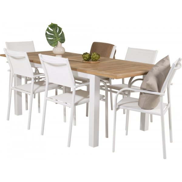 Panama utematgrupp med 6 st Santorini stolar - Natur/Vit