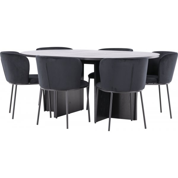 Matbord Strada med 6 st Edina stolar - Svart + 6.00 x Stolsdyna