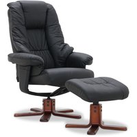 Comfy fåtölj med fotpall - Svart läder Comfy fåtölj med fotpall - Svart läder