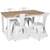 Österlen matgrupp, Klassiskt 140 cm matbord i vit/ek med 4 st vita metallstolar Österlen matgrupp, Klassiskt 140 cm matbord i vit/ek med 4 st vita metallstolar