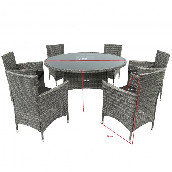 Matgrupp Tylösand runt bord med 6 stolar Matgrupp Tylösand runt bord med 6 stolar